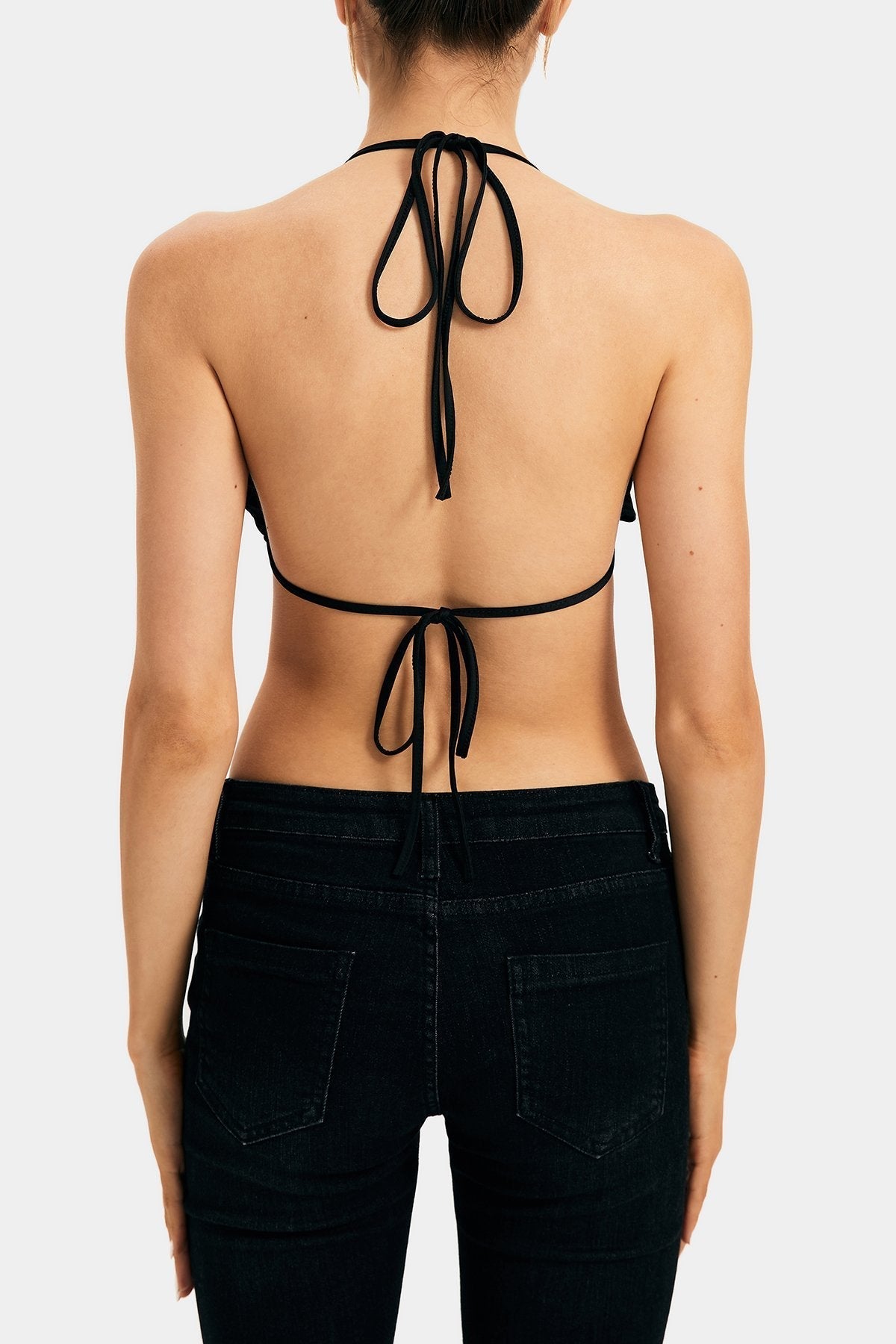 Bow Shape Tie Backless Halter Neck Crop Top