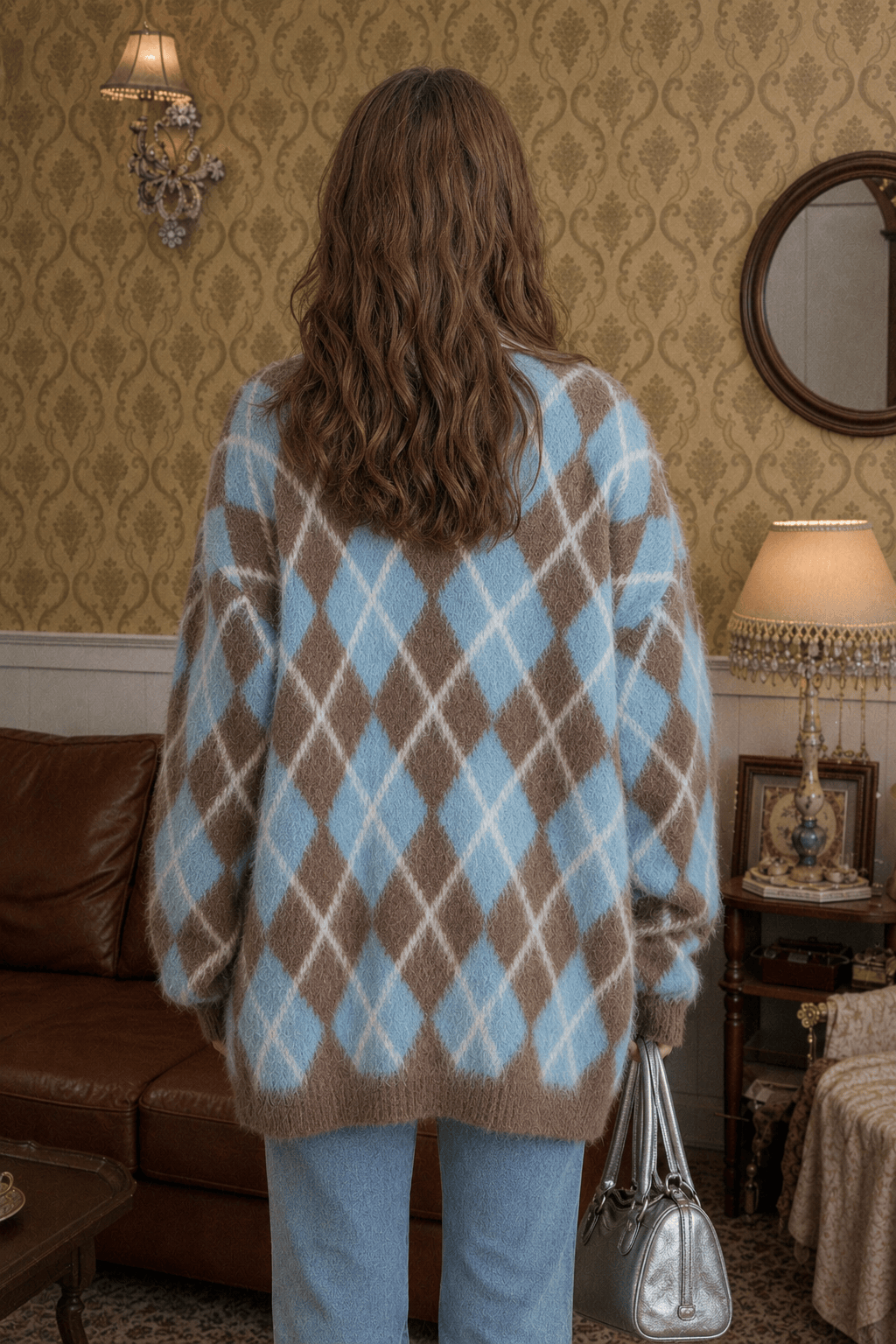 Relaxed Diamond Pattern Cardigan