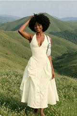 Backless Deep V Spliced Long Midi Dress