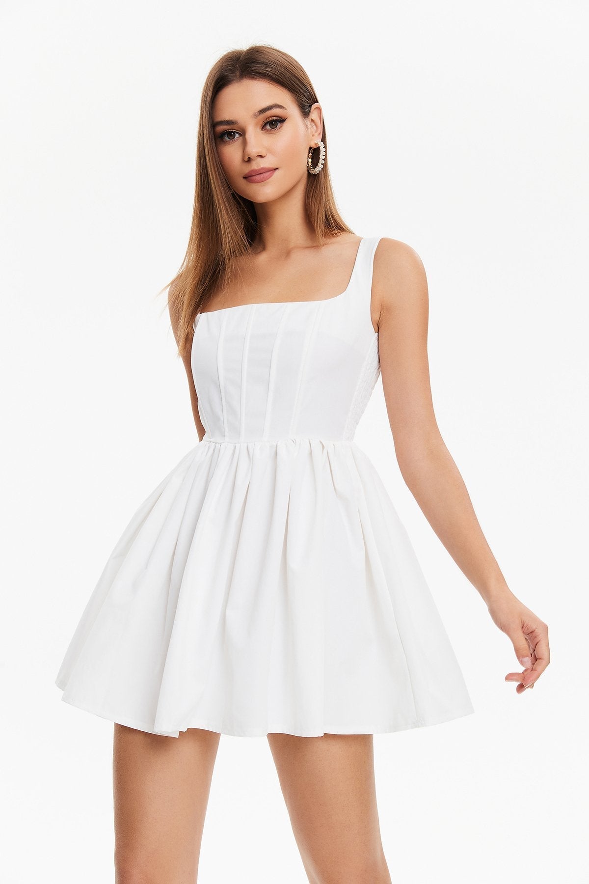 Solid Pleat Detail Backless Mini Dress