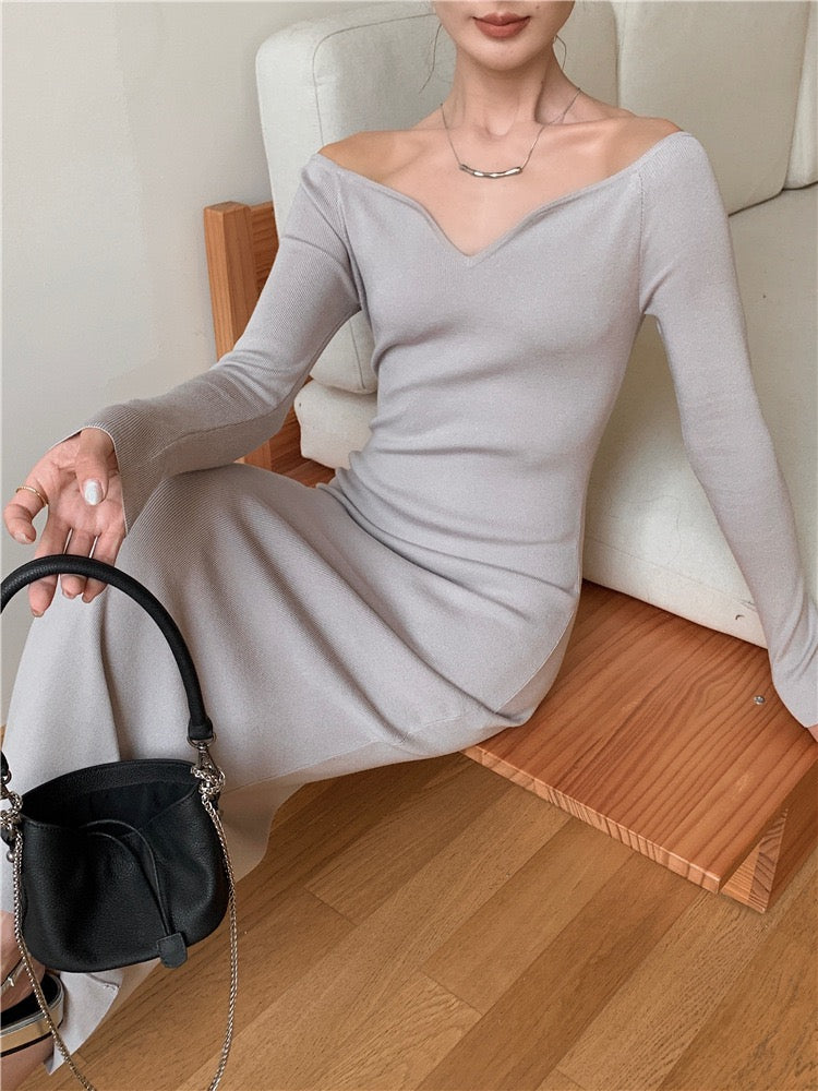 Ribbed Modal Long Sleeve Maxi Dress in Black