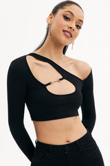 Cut Out Metal Detail Long Sleeve Crop Top