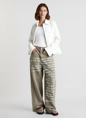 Vintage Washed Letter Print Wide Leg Slim Floor Length Jeans