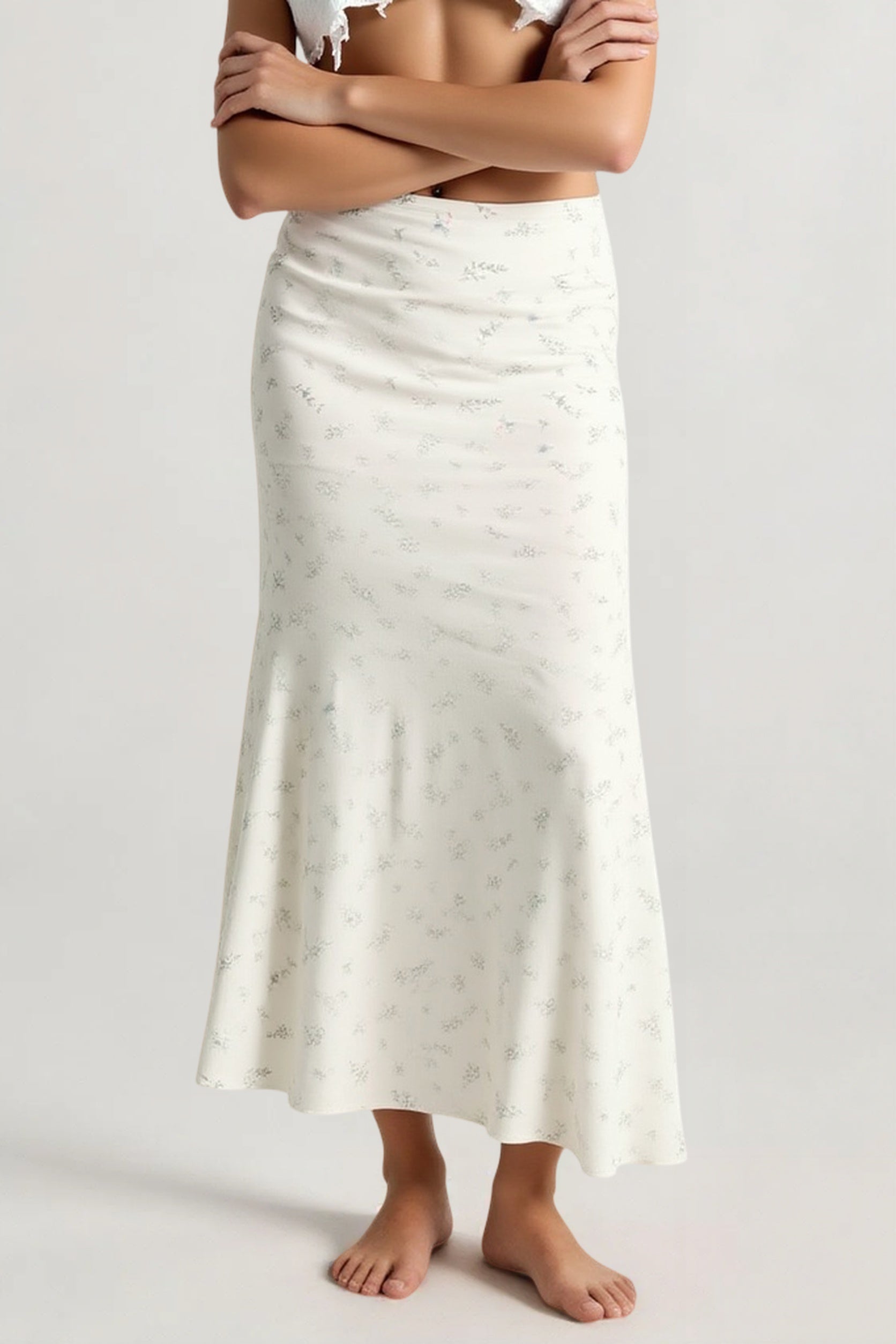 Floral Satin A-Line Midi Skirt