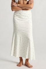 Floral Satin A-Line Midi Skirt