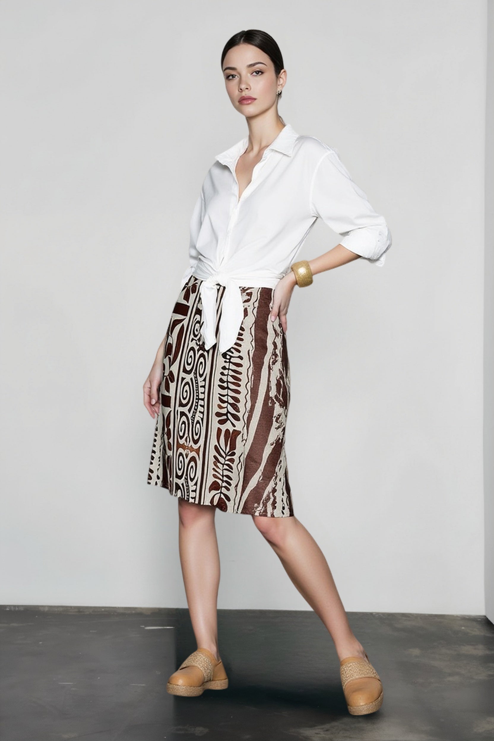 Natural Linen Leaf Vacation Skirt