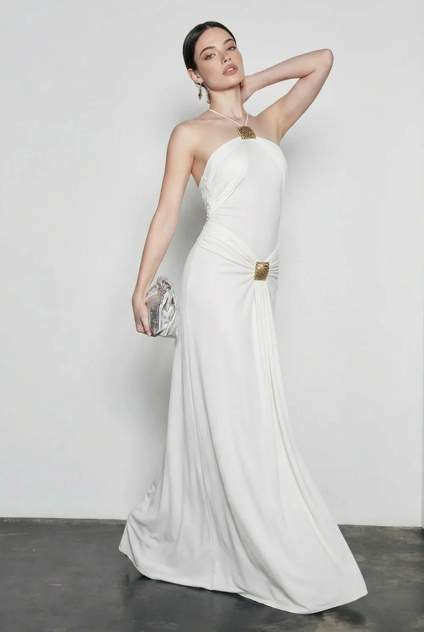Halter Neck Ruched Bodycon Vacation Dress
