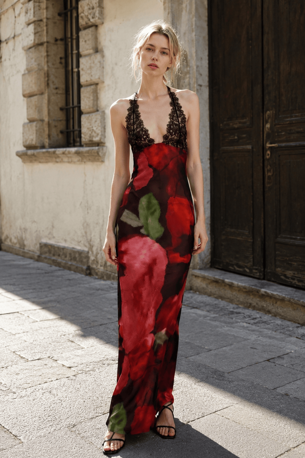 Lace Spaghetti Strap Holiday Maxi Dress