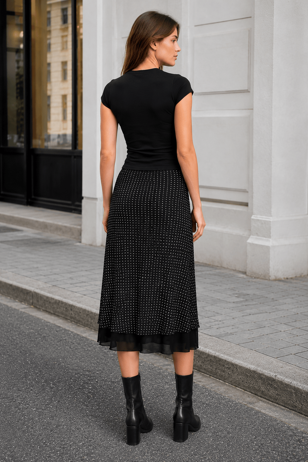 Polka Dot A-Line Mesh Midi Skirt