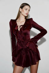 Lace-Up Ruffle V Neck A-Line Mini Dress