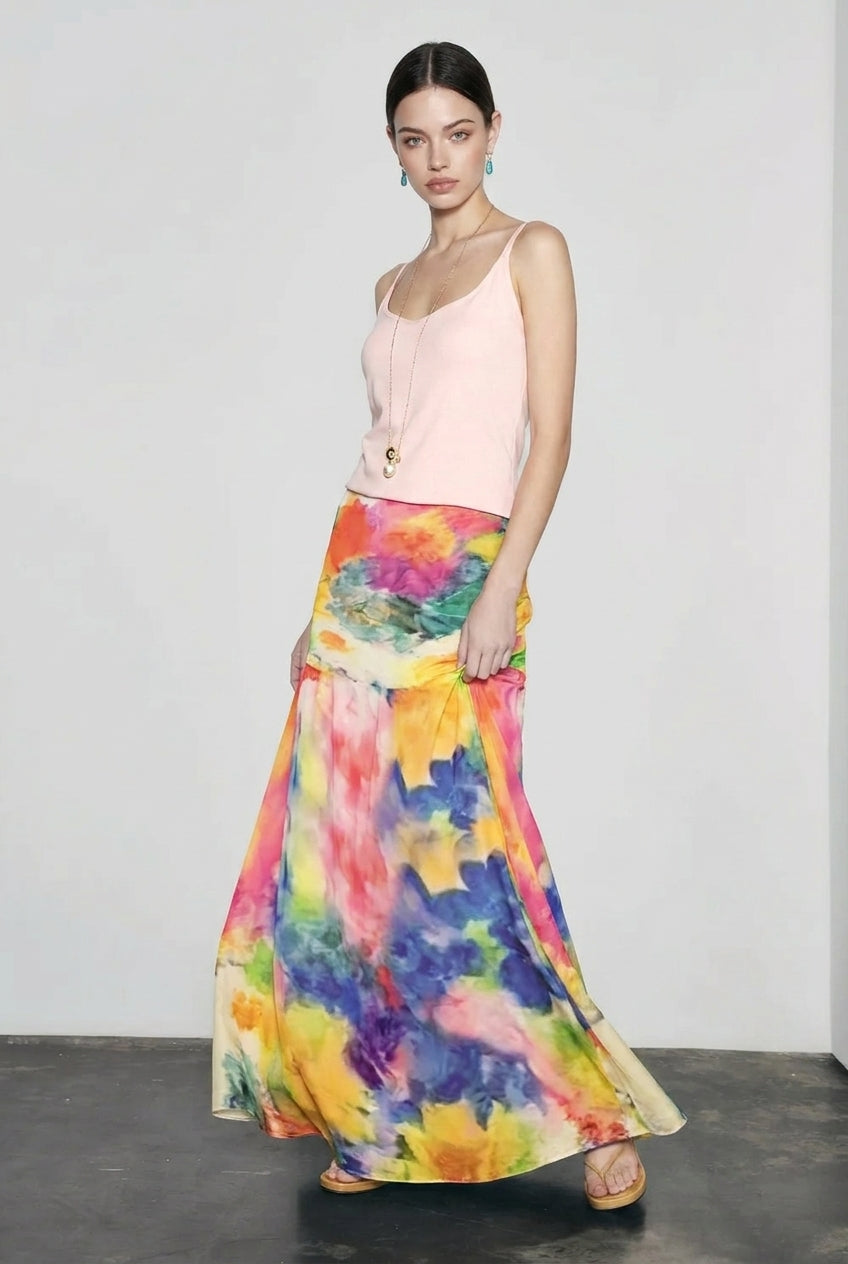 Retro Oil Print Elegant Vacation Skirt