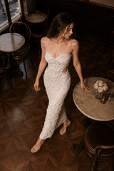 Sequin Beaded Cutout Waist Spaghetti Strap Evening Dress