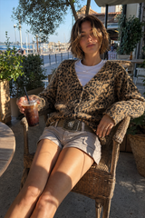 Leopard Print V Neck Knit Blouse