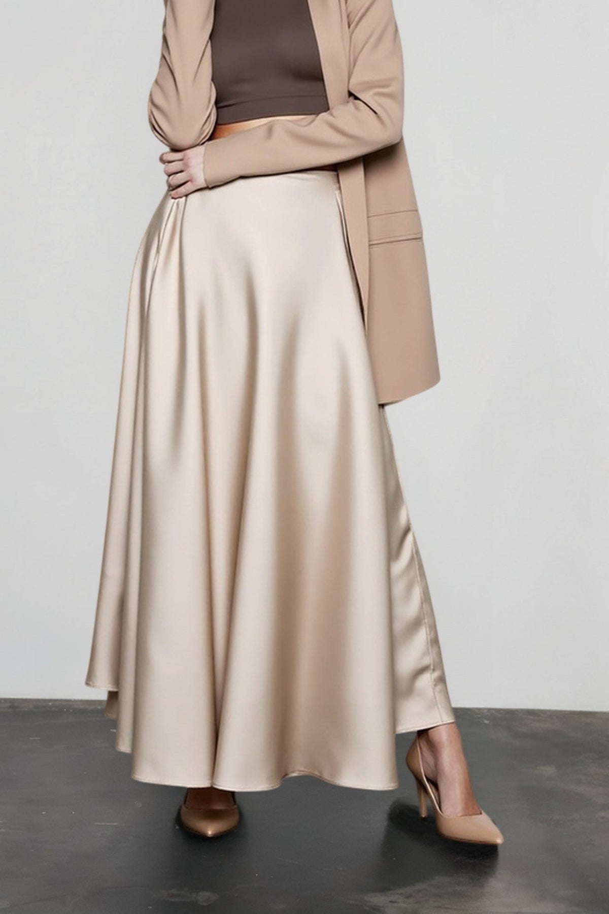 Satin High Waist Circle Maxi Skirt