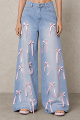 Bow High Waist Wide Leg Jeans