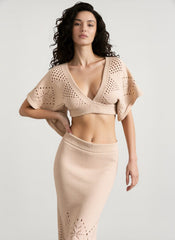 Knit Openwork V-Neck Cropped Bodycon Two Piece Set