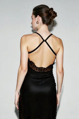 Lace Party Backless Bodycon Black Midi Dress