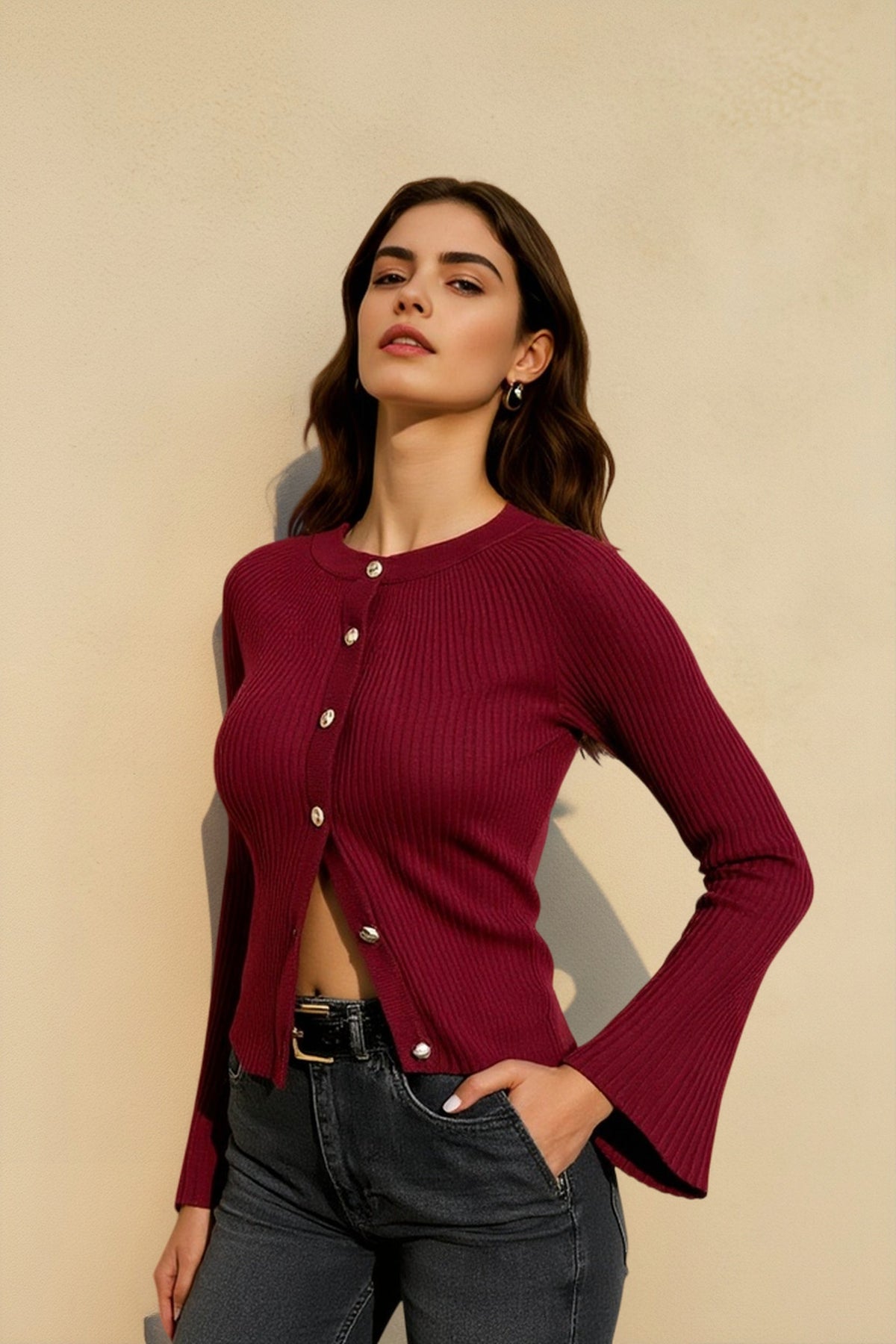 Single Breasted Ribbed Knit Cardigan
