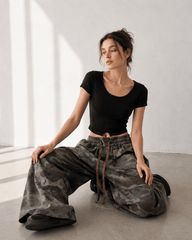 Camo High Waist Wide Leg Cargo Pants