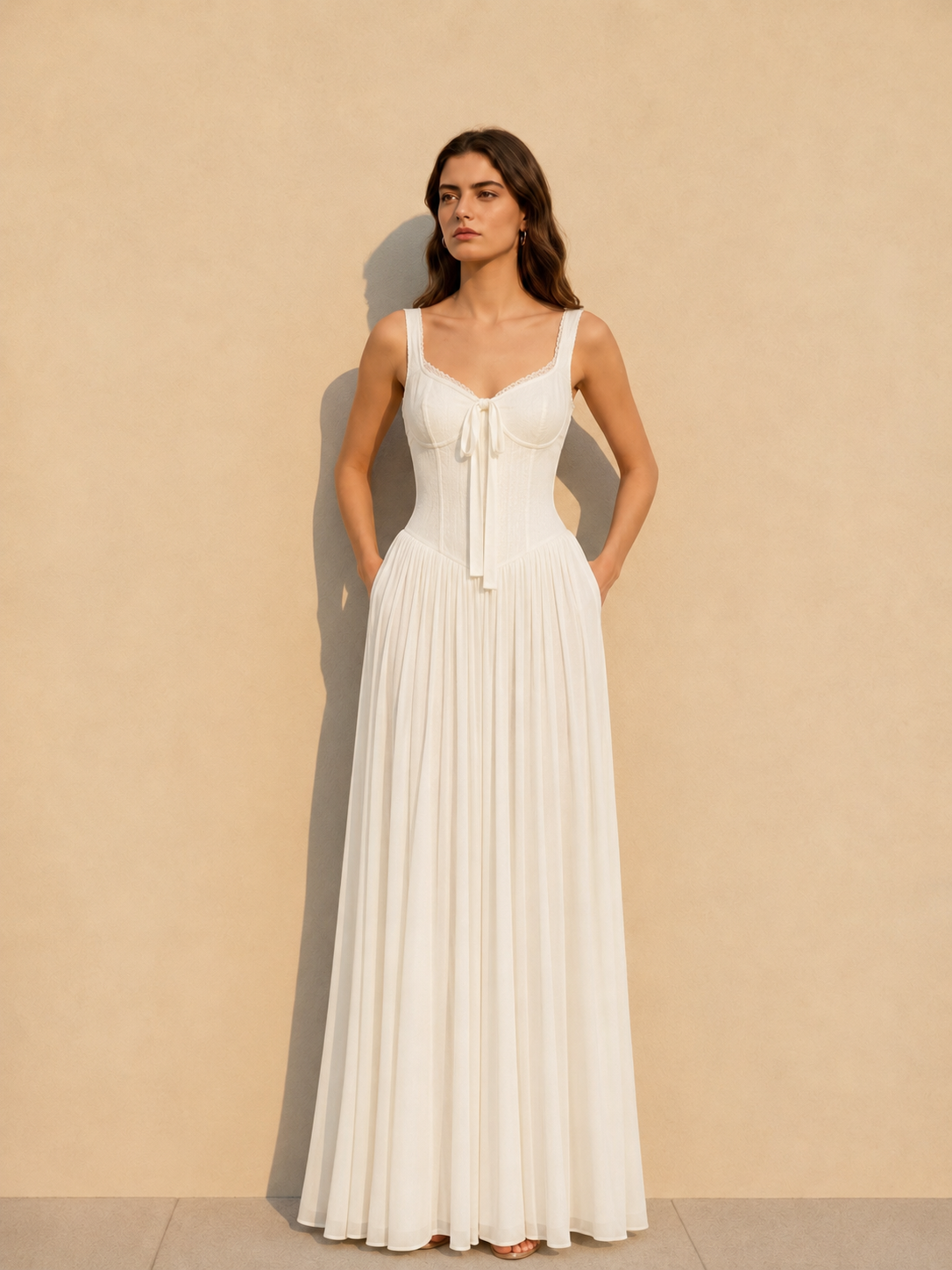 Lace Knit Cami Slit Flowy Maxi Dress