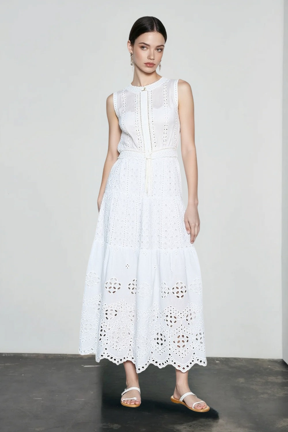 Hollow Out White Flowy Vacation Skirt