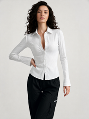 Collared Flared Sleeve Button Front Shirt Blouse