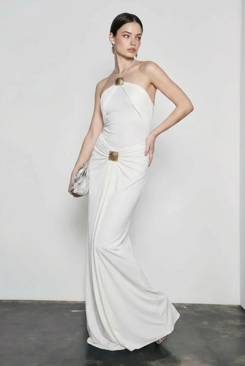 Halter Neck Ruched Bodycon Vacation Dress