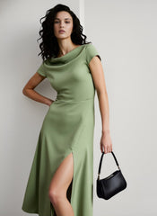 Silk-Like Satin Slit Maxi Silk Dress