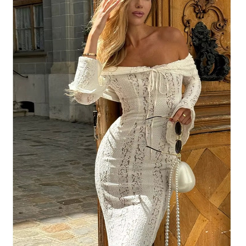Off-Shoulder Lace Fishtail Dress