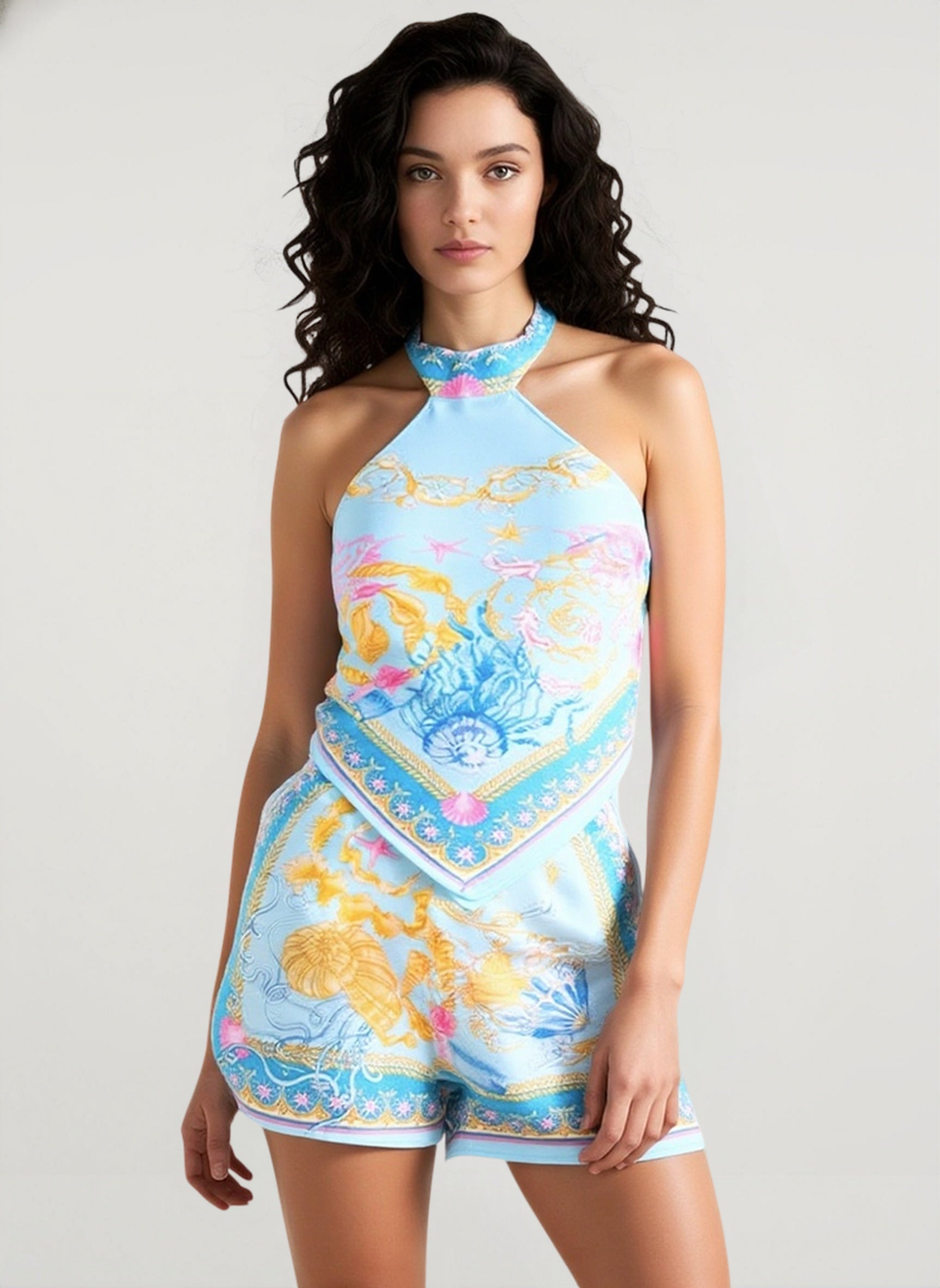 Chic Ethnic Print Halter Loose Two Piece Set