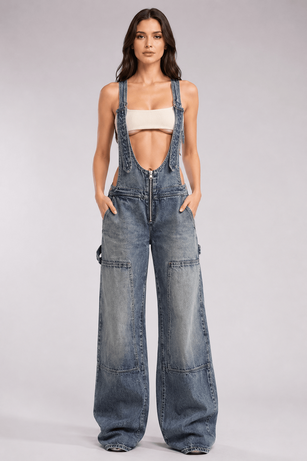 Low Rise Wide Leg Overall Jeans
