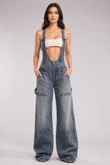 Low Rise Wide Leg Overall Jeans