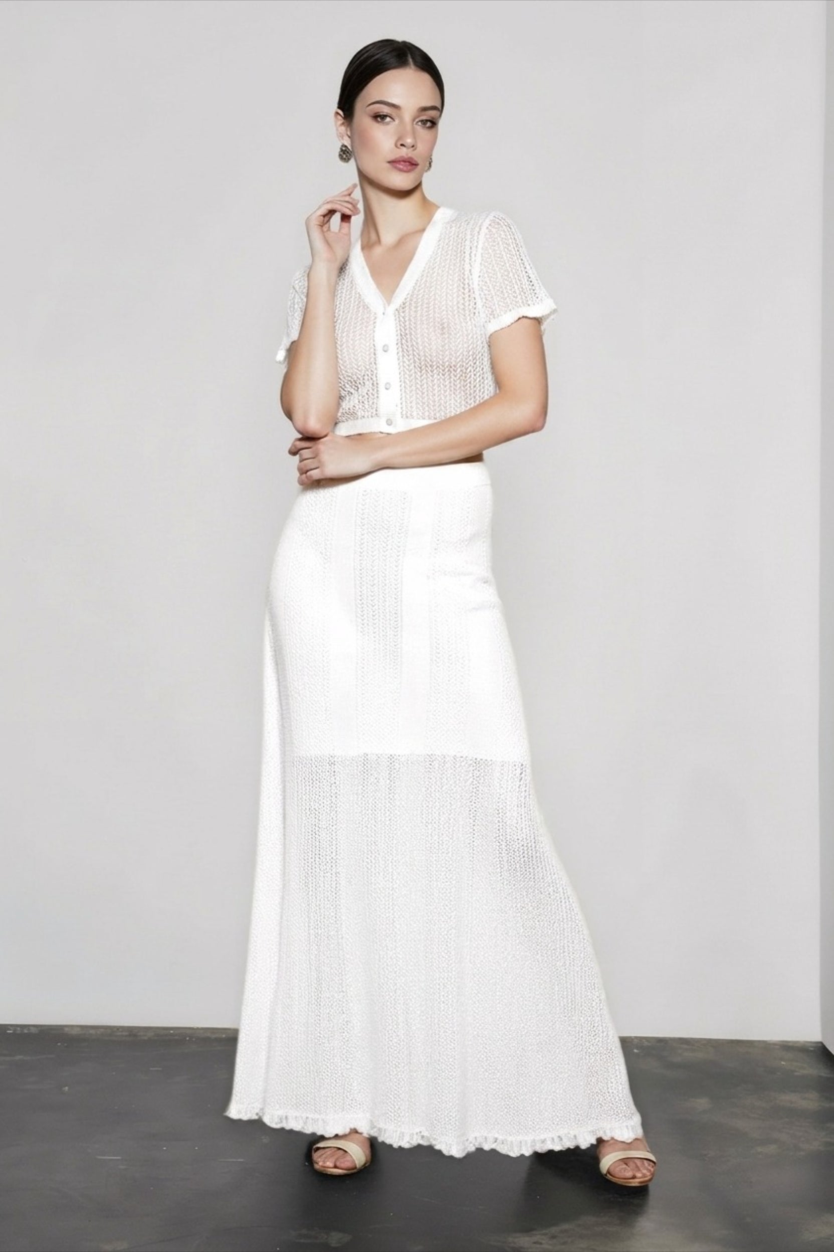 Knit Cutout Crop Top High Waist Vacation Set