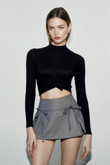 Low Rise Bow Tie A Line Mini Skirt