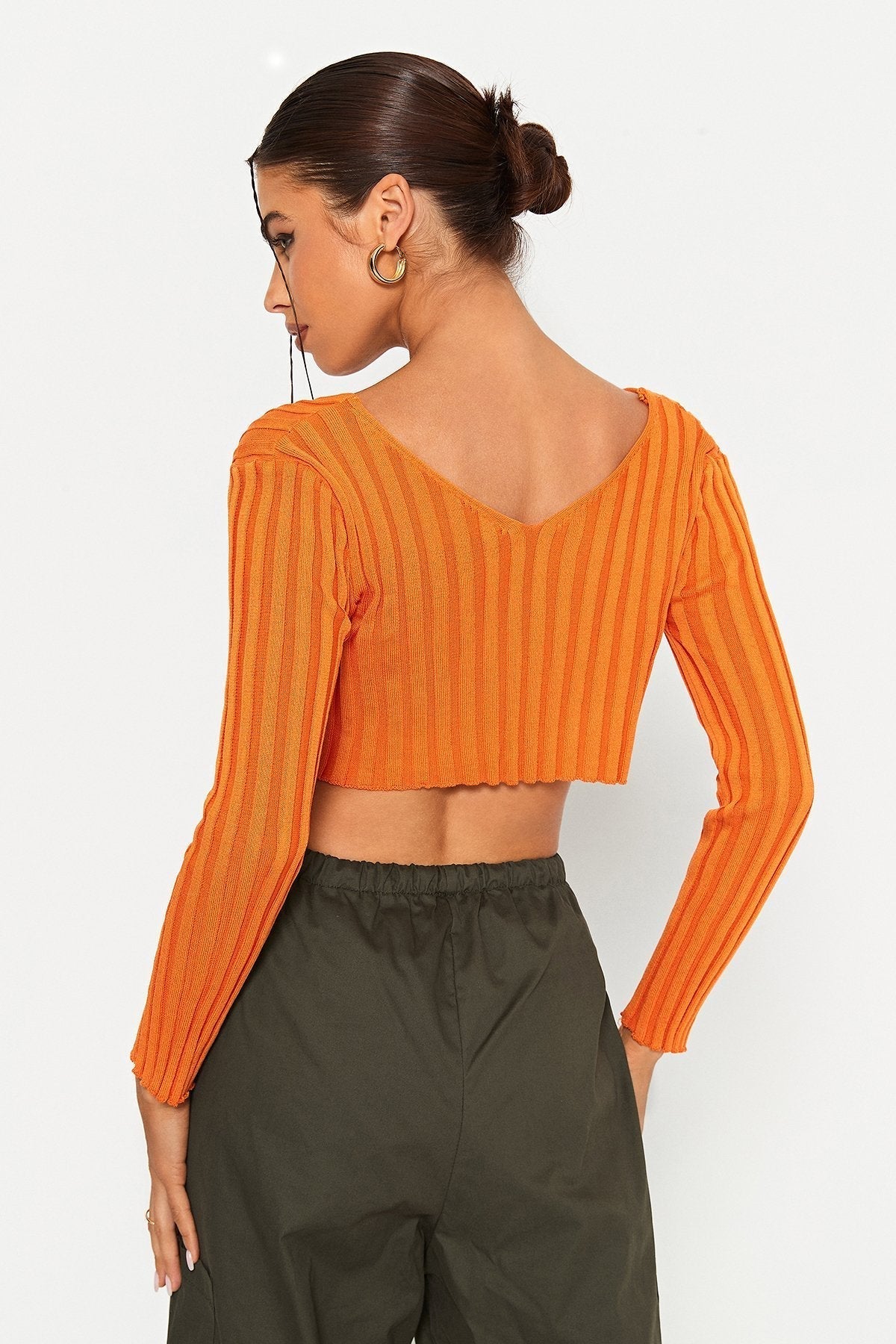 Stripe Knitted Split Hem Long Sleeve Cardigan