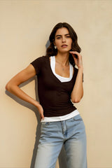 Button Front Y2K Fitted T-shirts