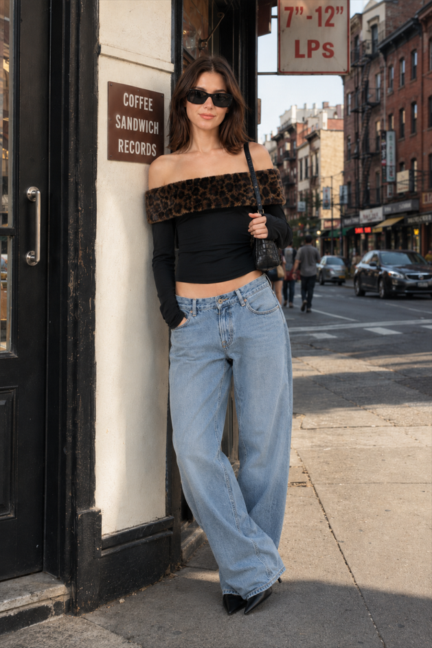 Sexy Asymmetric Fuzzy Off Shoulder Long Sleeve Tee