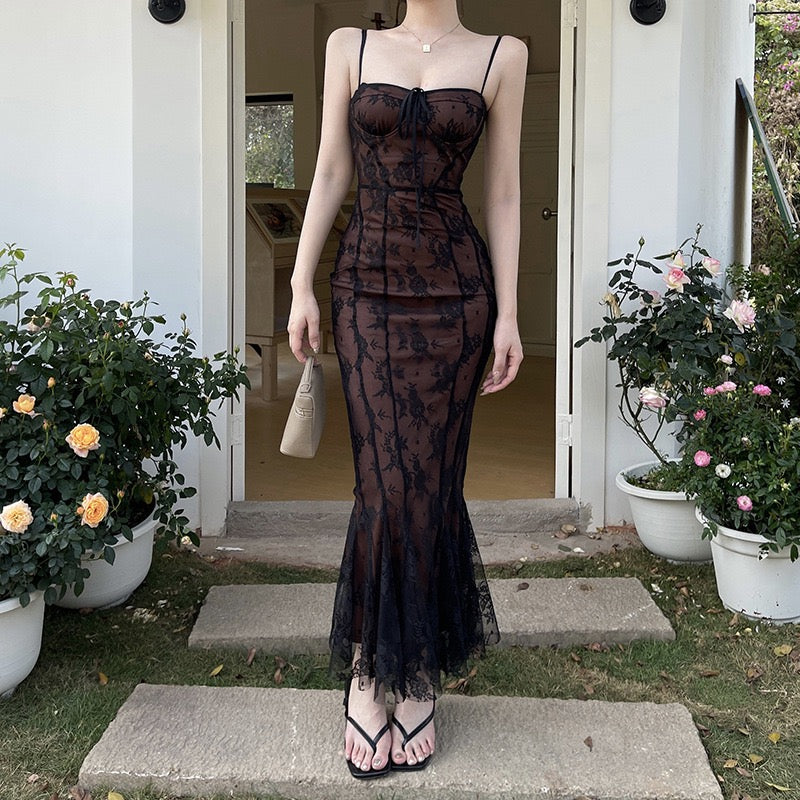 Sheer Lace Fishtail Gown