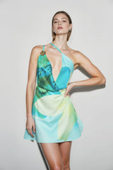 Draped One Shoulder Print Vacation Dress
