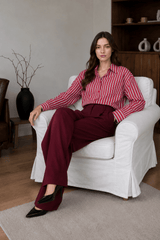 Red Striped Long Sleeve Distinctive British Blouse