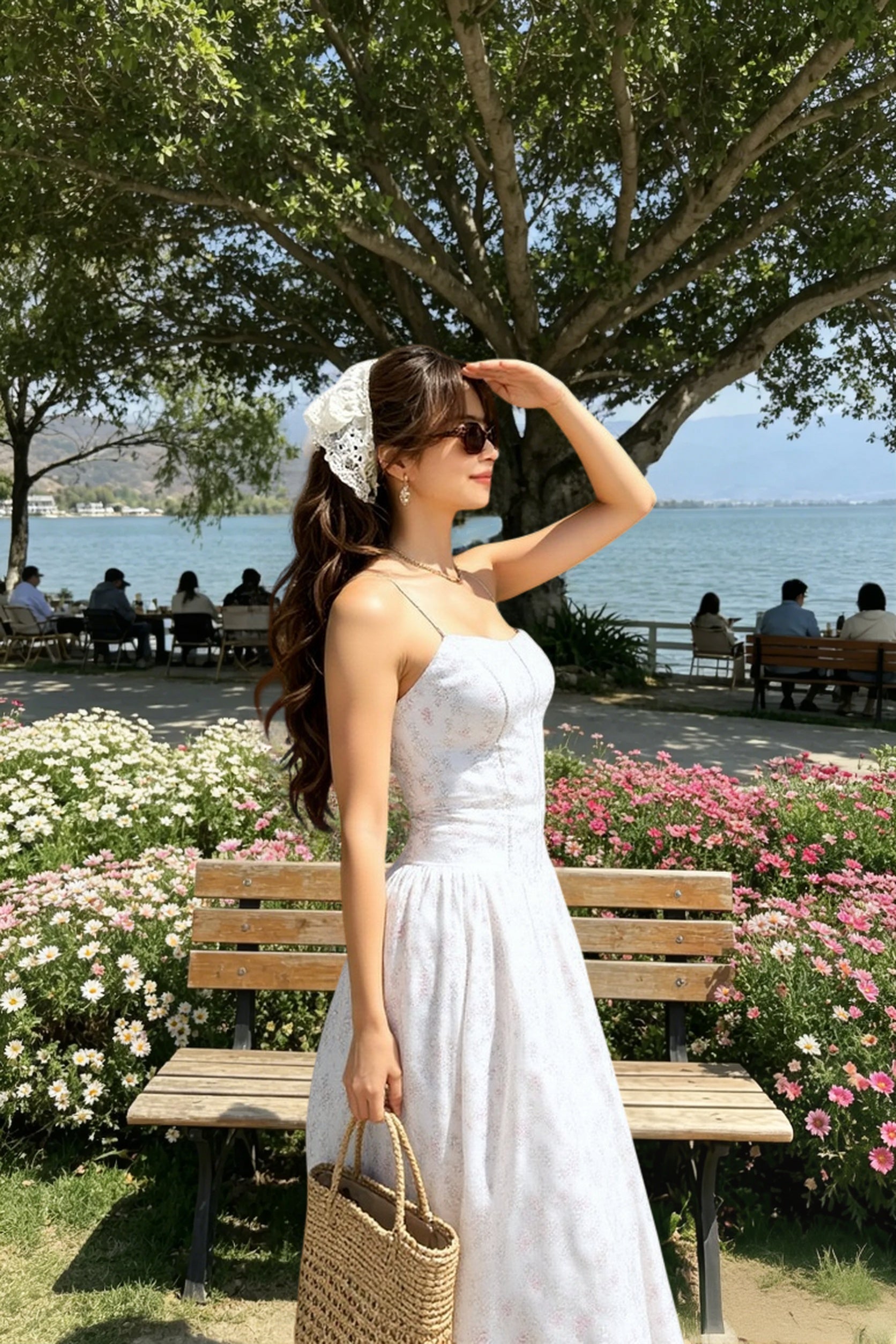 Floral Ruffle Big Hem Spaghetti Strap Waisted Maxi Dress