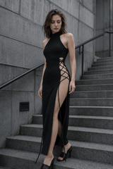 Antique Futuristic Hollow Lace-Up Full-Length Dress