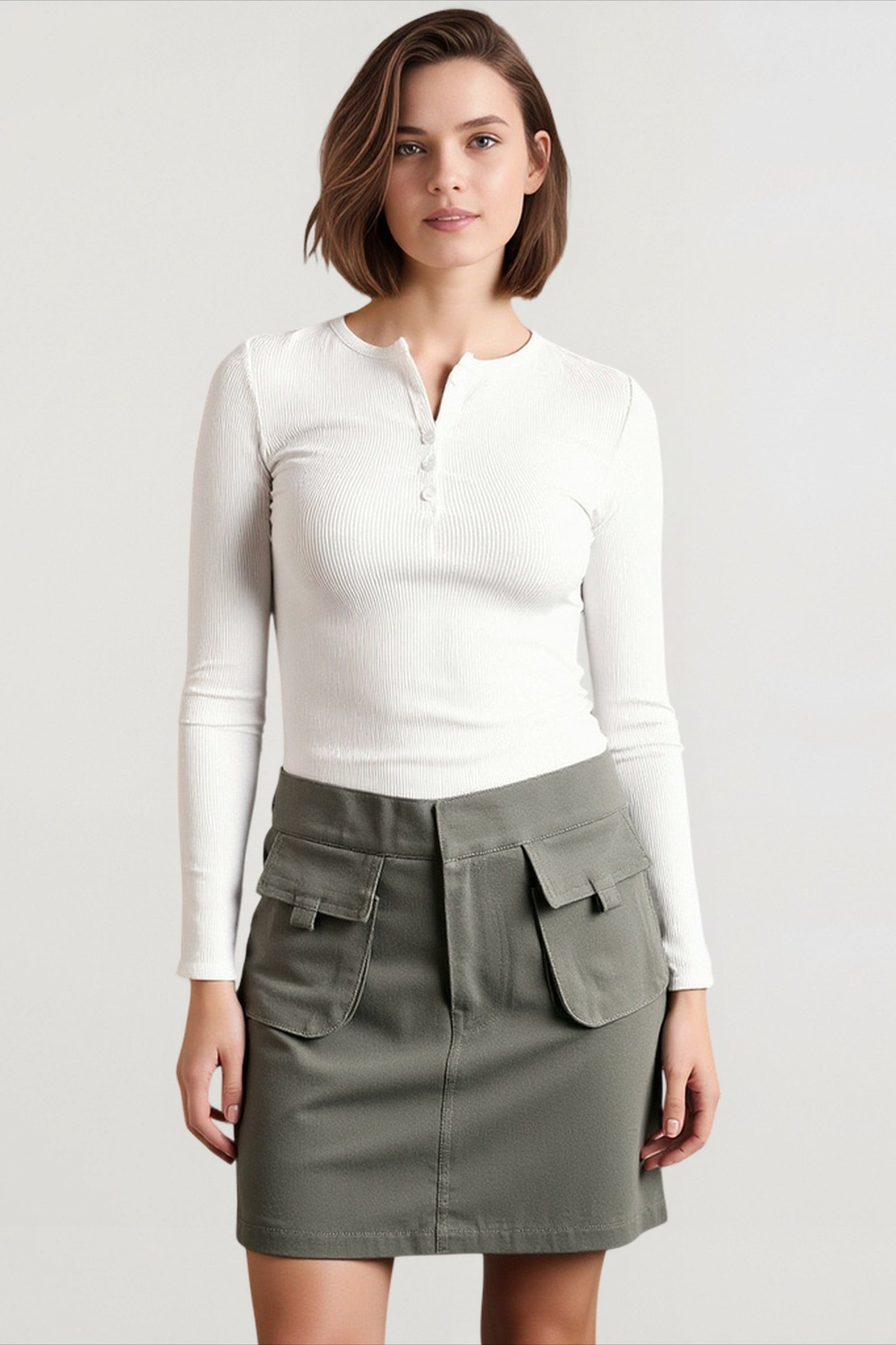 Spring Autumn Knitted Long Sleeve Solid Color Buttons Up Ribbed V-neck Streetwear T-shirts