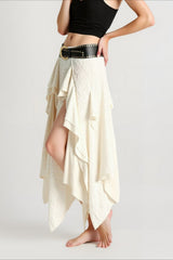 Asymmetric Wave Hem Tiered Midi Skirt