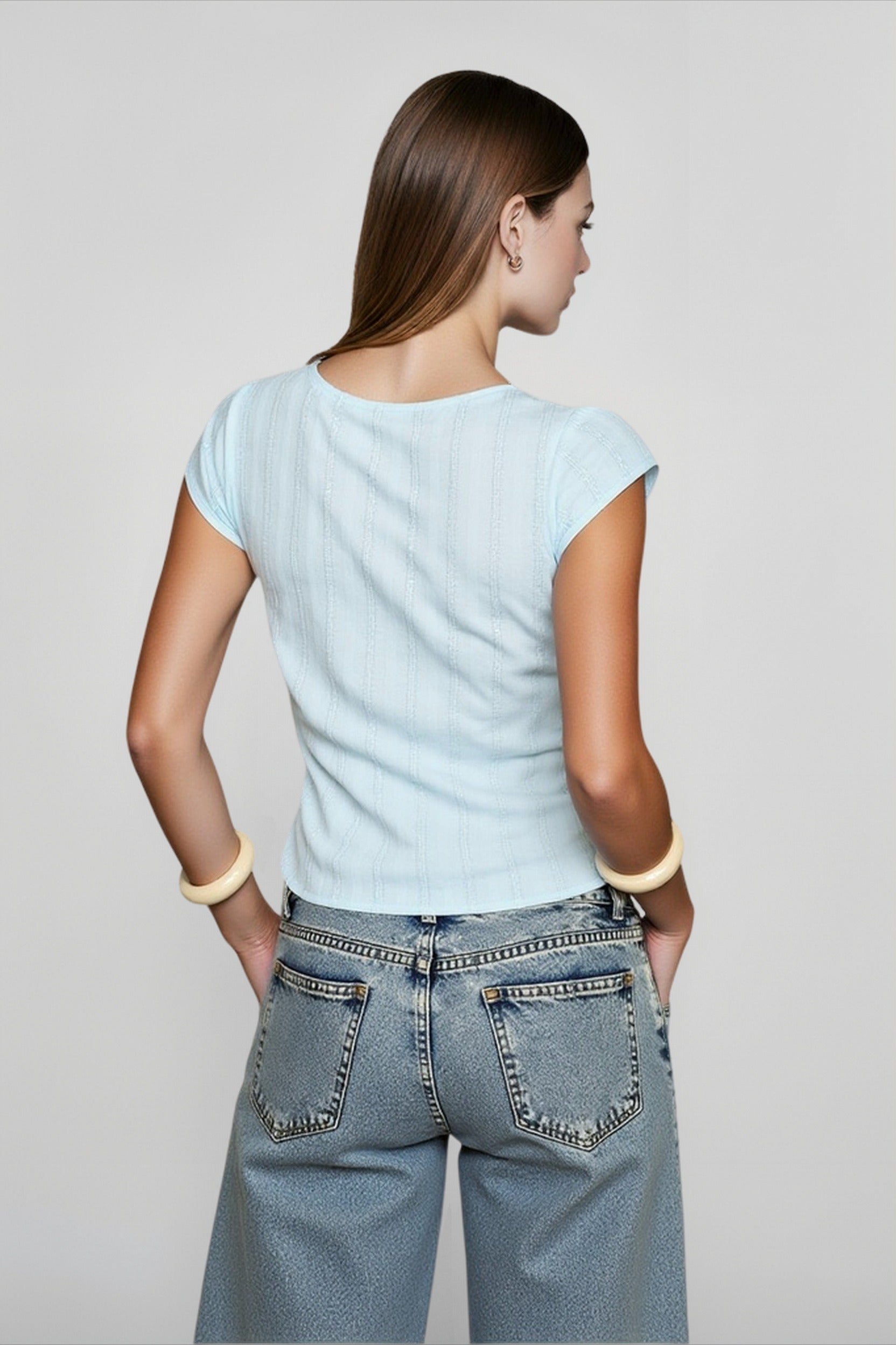 V Neck Lace Crop T-shirts