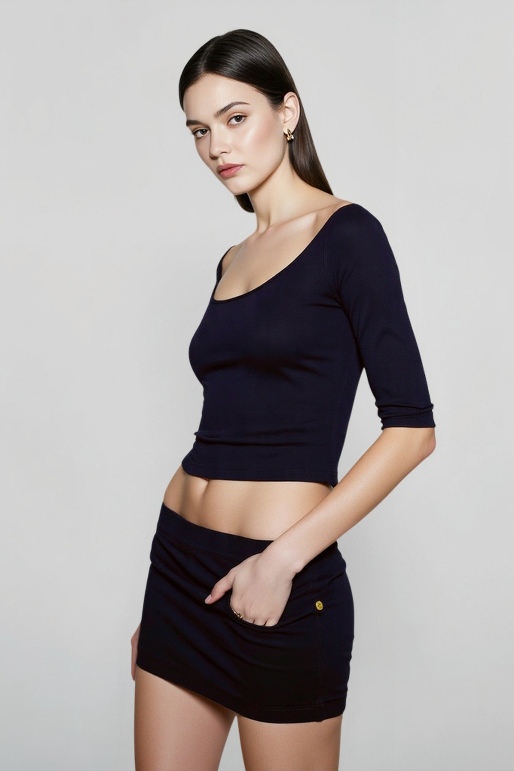 Deep U Neck Fitted T-shirts