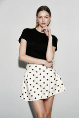 French Style High-Waisted Polka Dot Mini Skirt