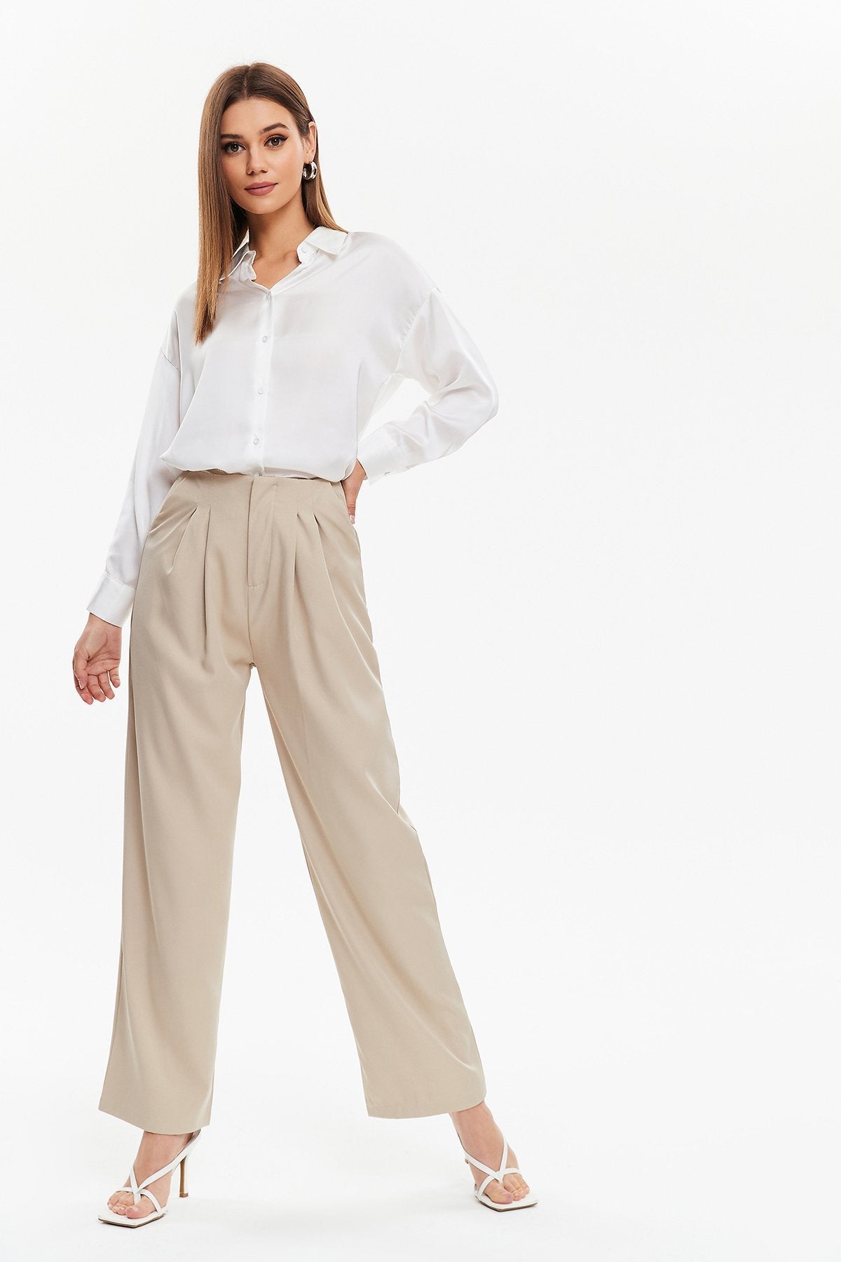 High Waist Tie Back Wide Leg Pants