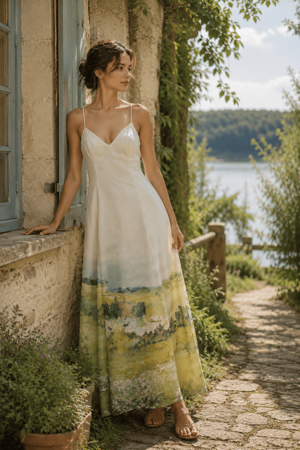 Oil Painting Scenic Cami Elegant Maxi Dress