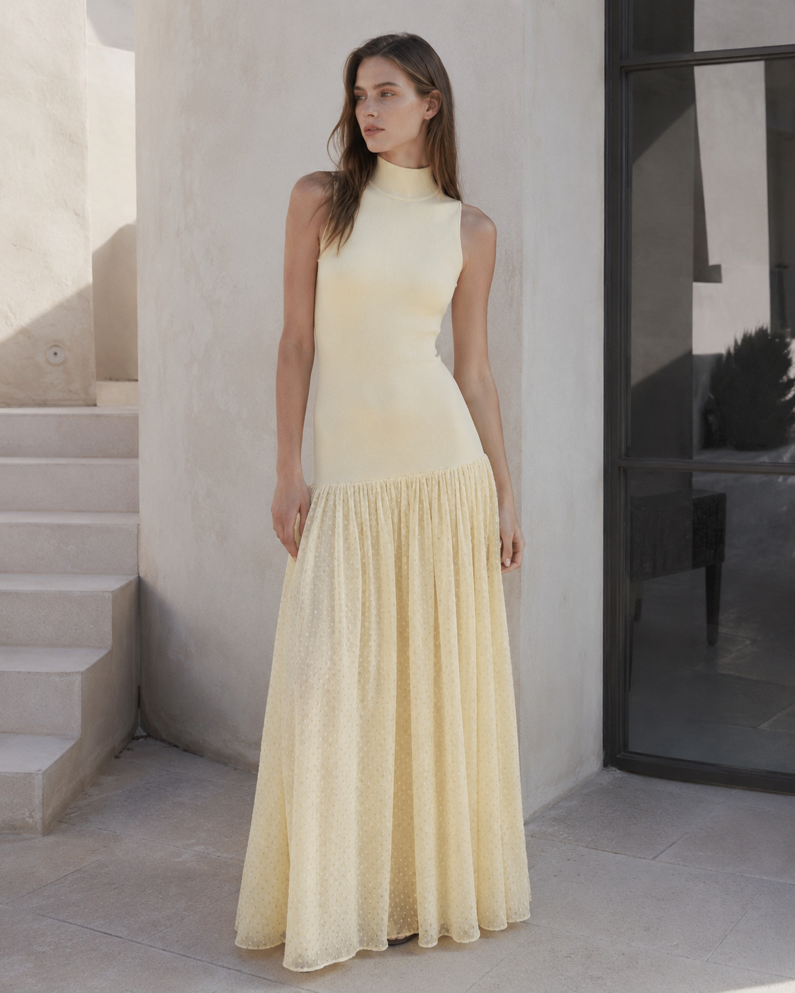 Yellow Sleeveless Mesh Boho Dress